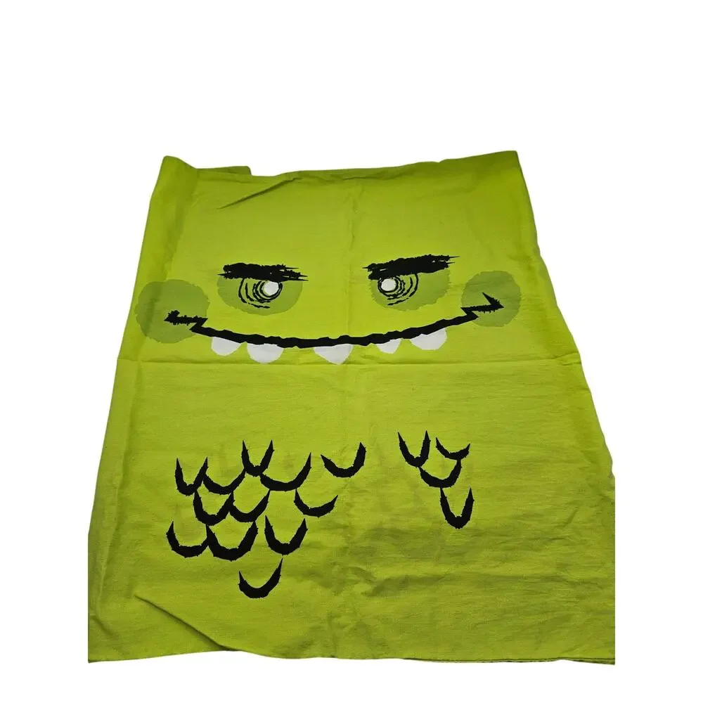 Halloween Monster Face Pillowcase Standard Size Lime Green Cotton Claw Print